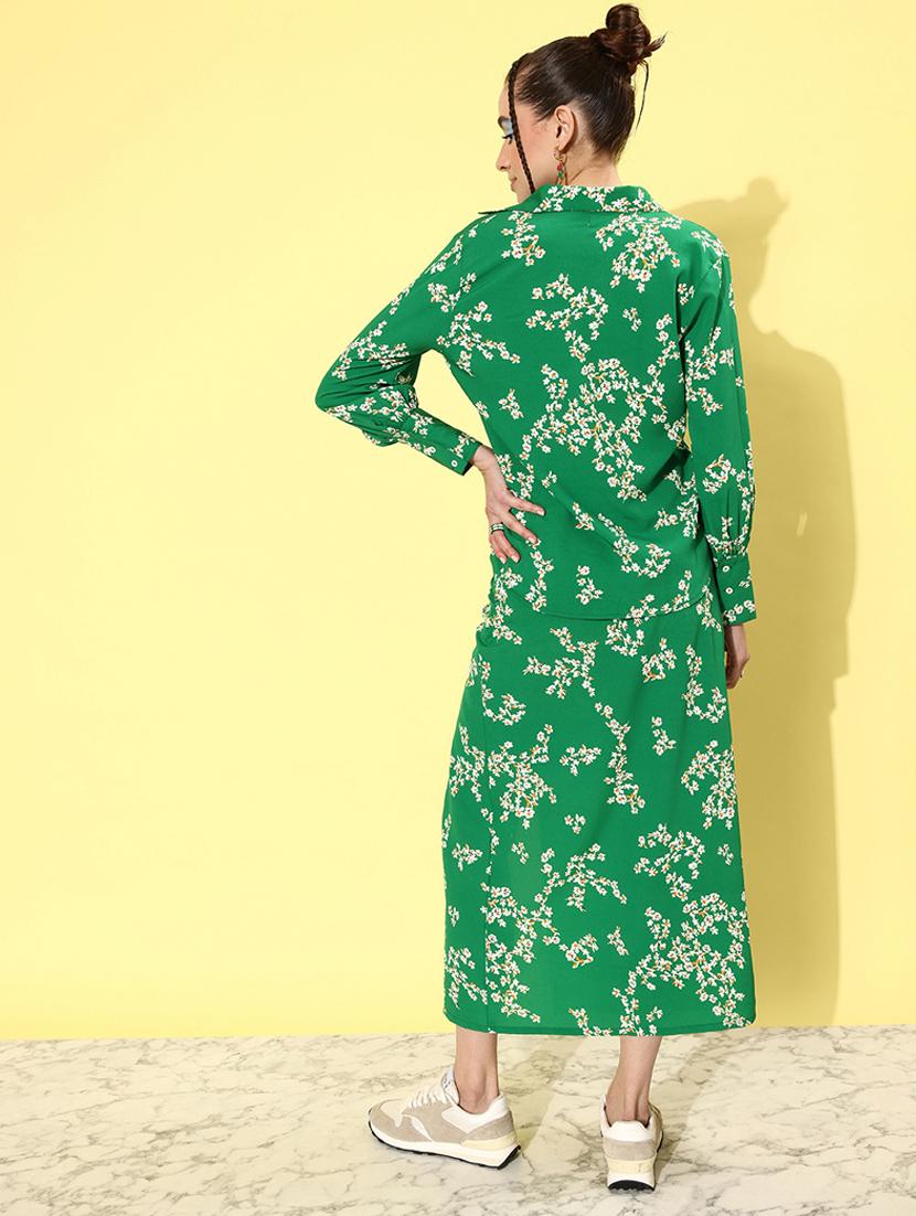 women mid-rise green floral printed a-line skirt - 20853121 -  Standard Image - 1