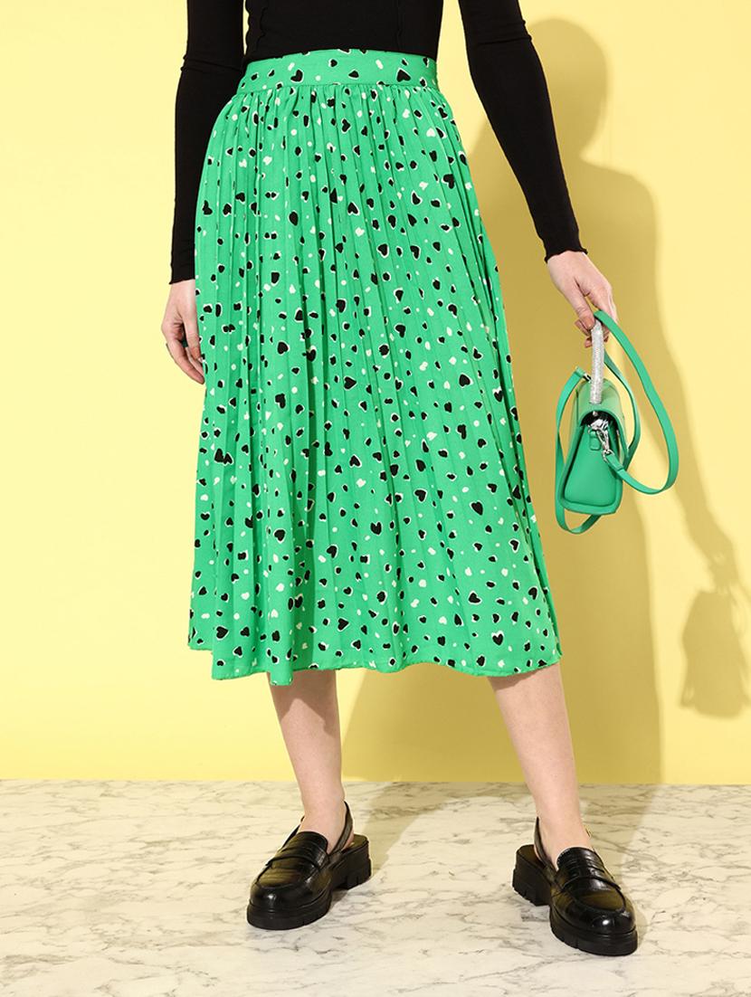 women mid-rise green printed pleated skirt - 20853127 -  Standard Image - 1