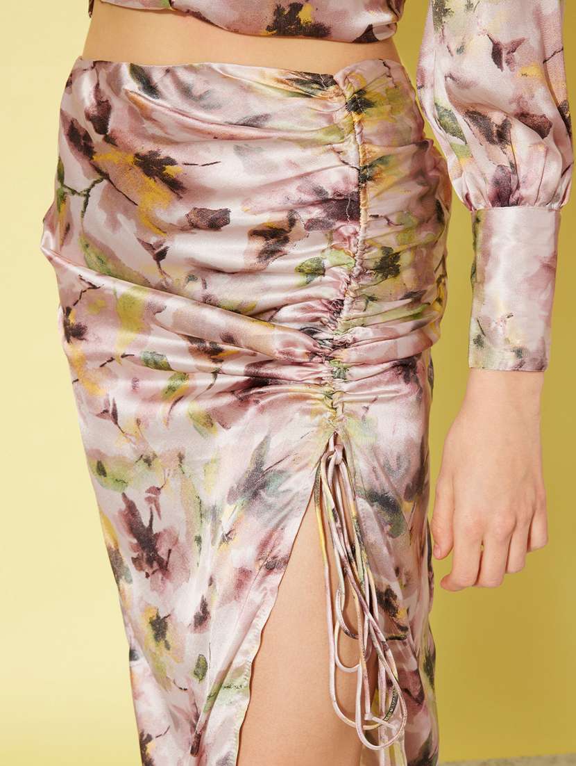 pink printed high slit detailed skirt - 20853129 - Standard Image - 4