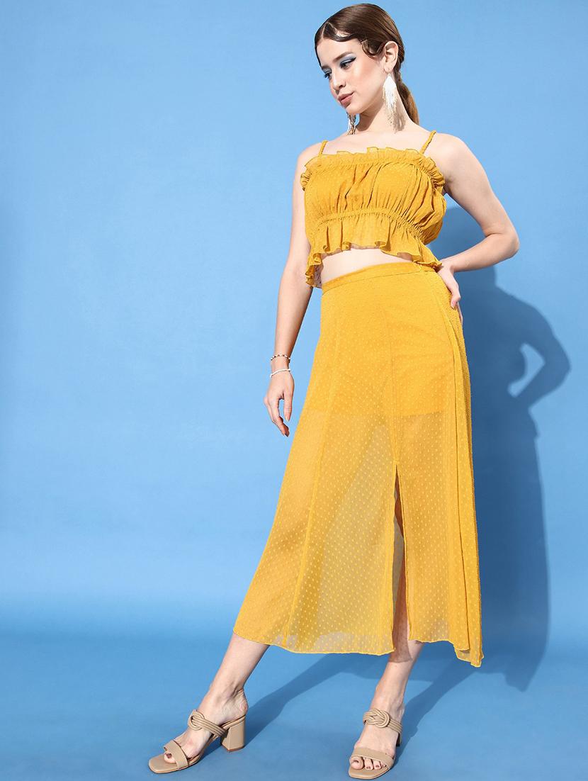 women mid-rise yellow self-designed a-line skirt - 20853137 - Standard Image - 1