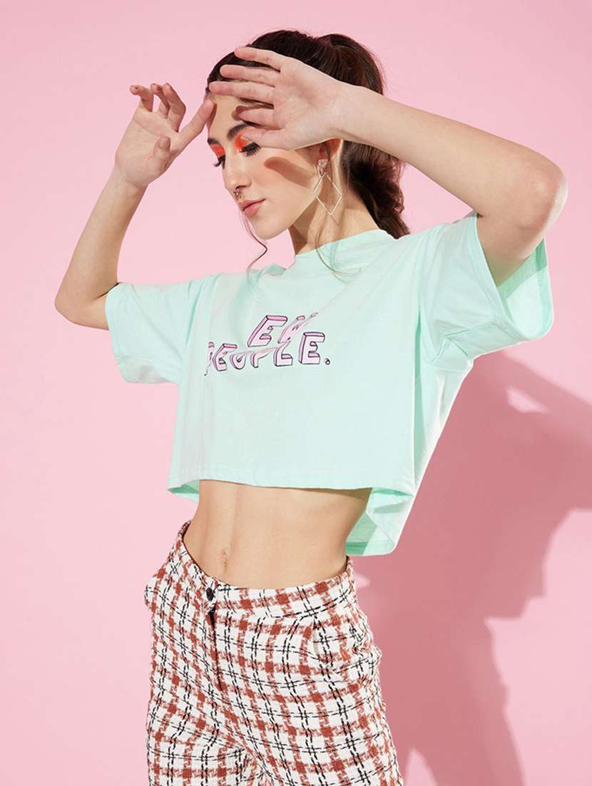 green cotton blend crop tshirt