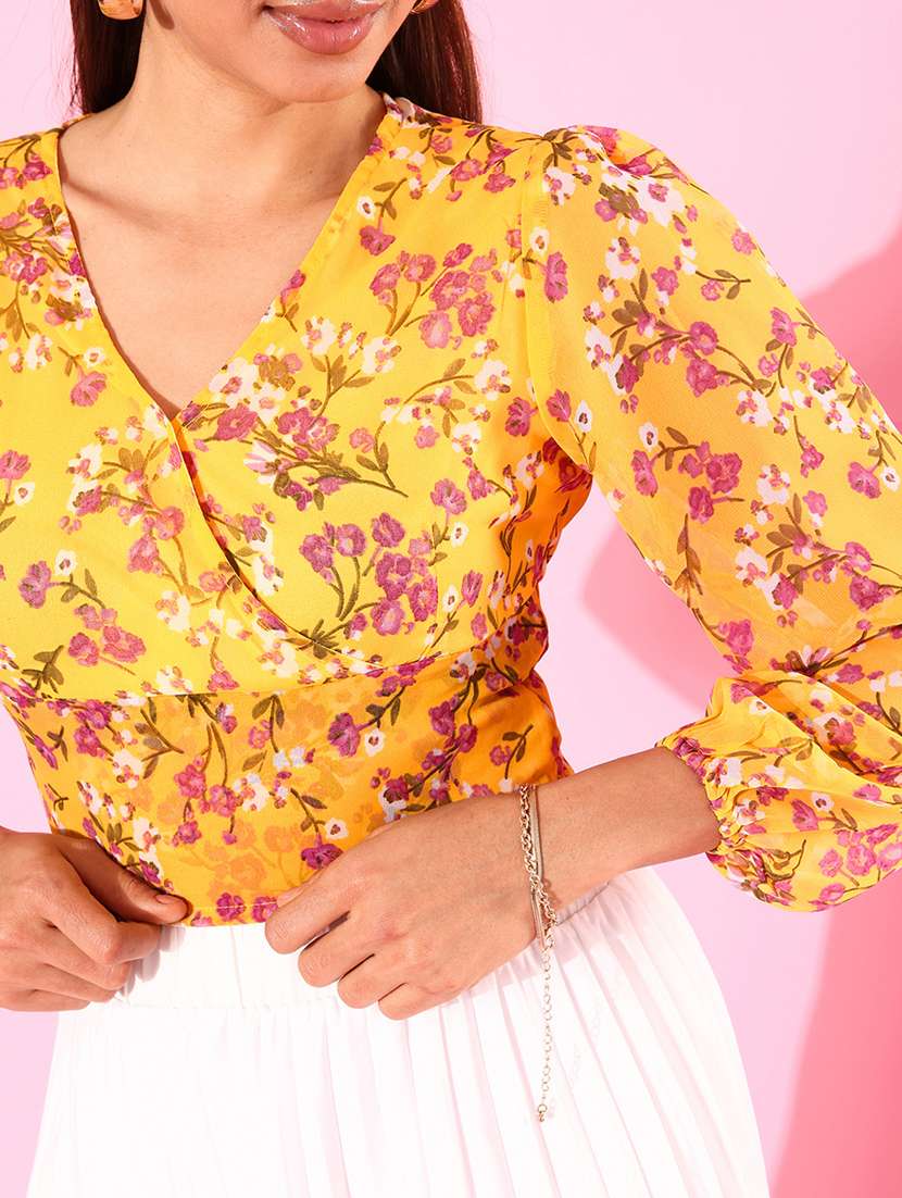women yellow floral printed crop top - 20853157 -  Standard Image - 4