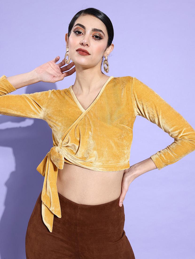women gold solid crop top - 20853203 - Zoom Image - 0