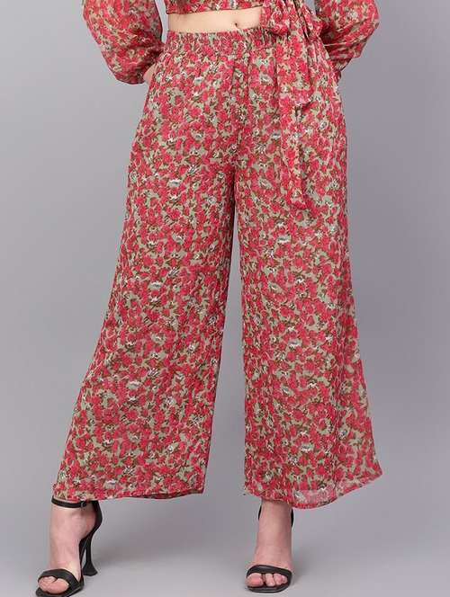 women printed ankle length wide leg trousers - 20853269 -  Standard Image - 0