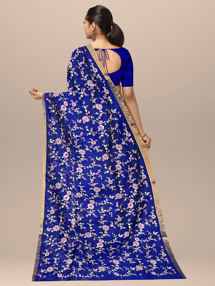women blue embroidered saree with blouse - 20853357 -  Standard Image - 1