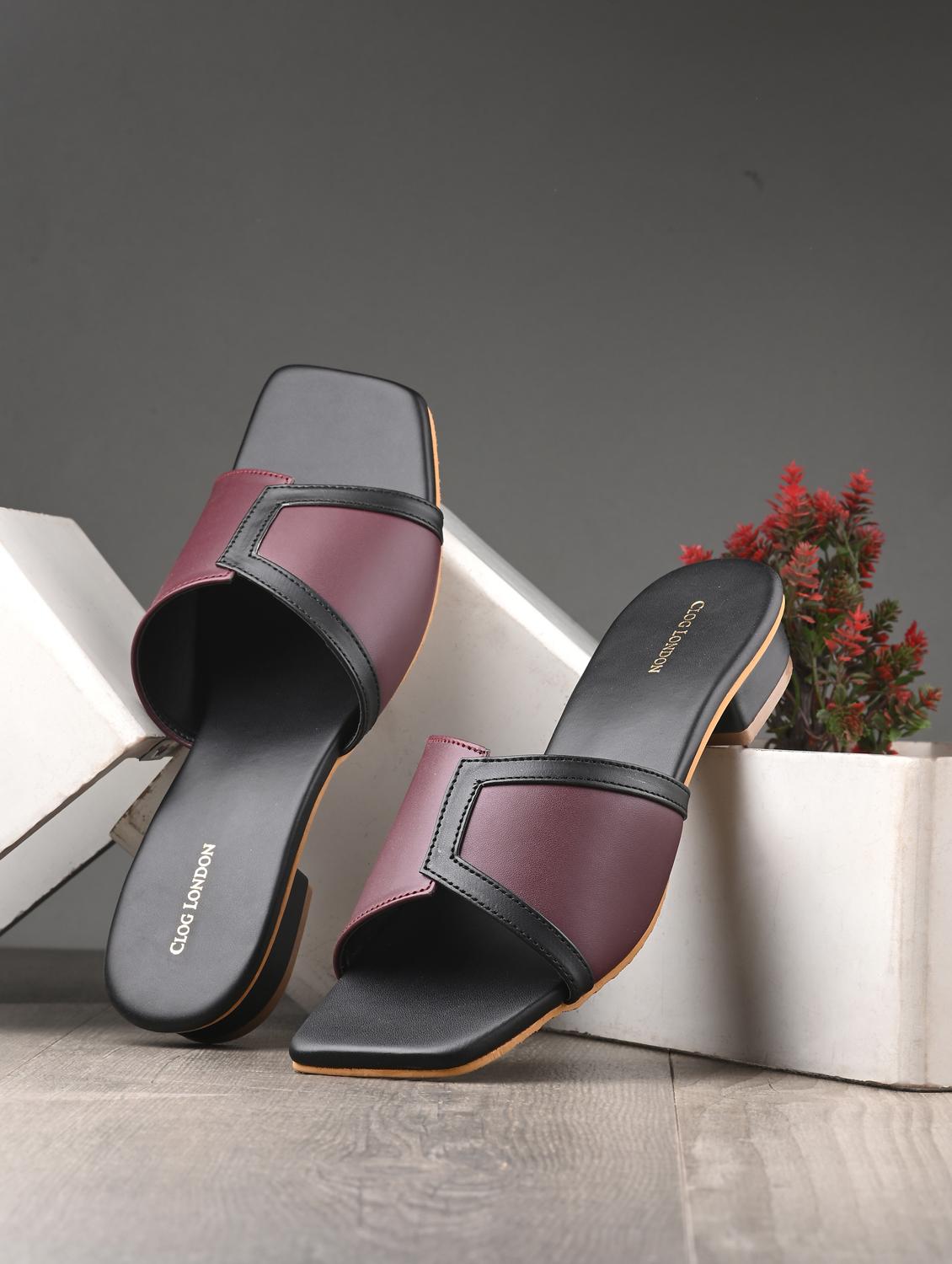 burgundy synthetic slip on sandals - 20855427 -  Zoom Image - 0