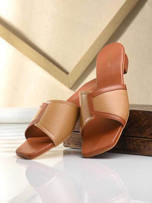 tan synthetic slip on sandals - 20855428 -  Standard Image - 0