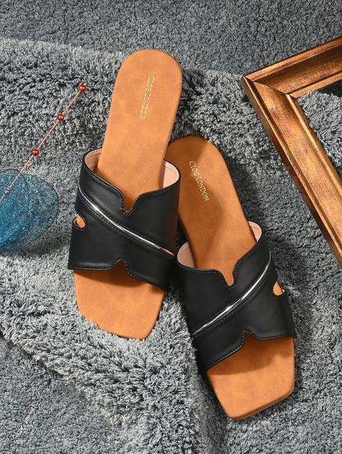 black synthetic slip on sandals - 20855430 -  Standard Image - 0