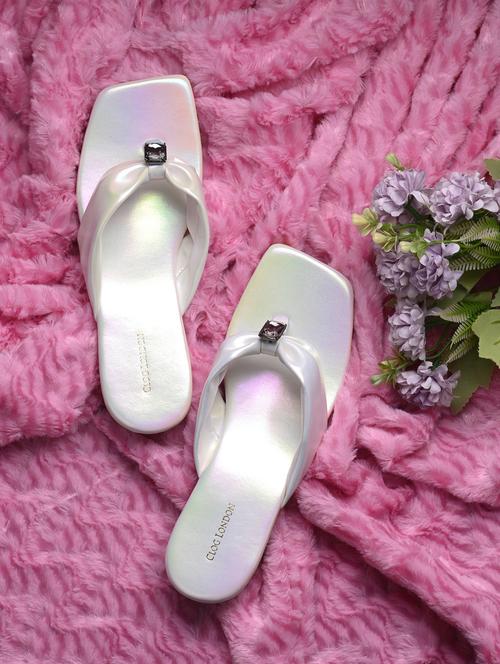 white synthetic slip on sandals - 20855437 - Standard Image - 0