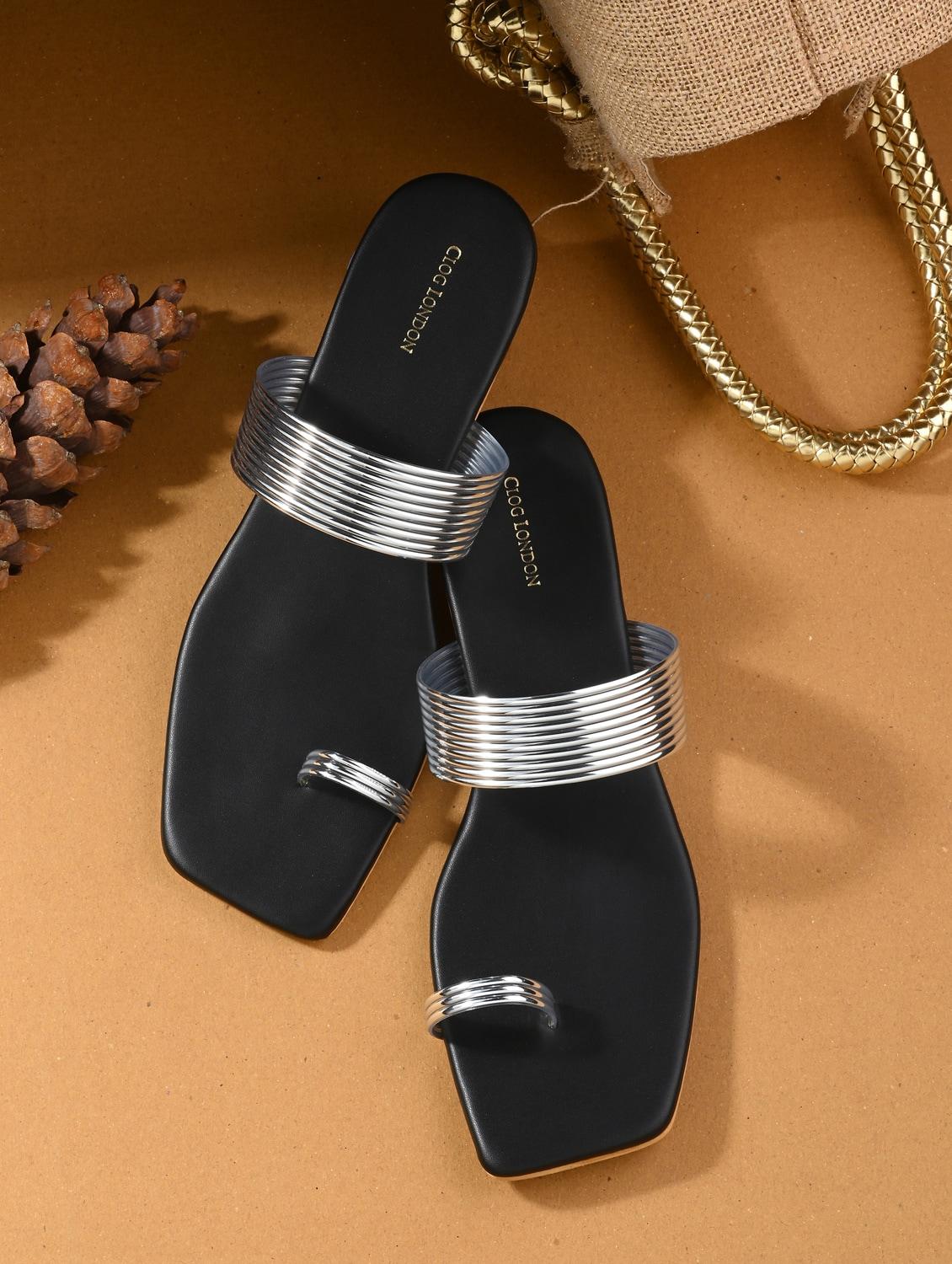 silver synthetic slip on sandals - 20855444 -  Zoom Image - 0