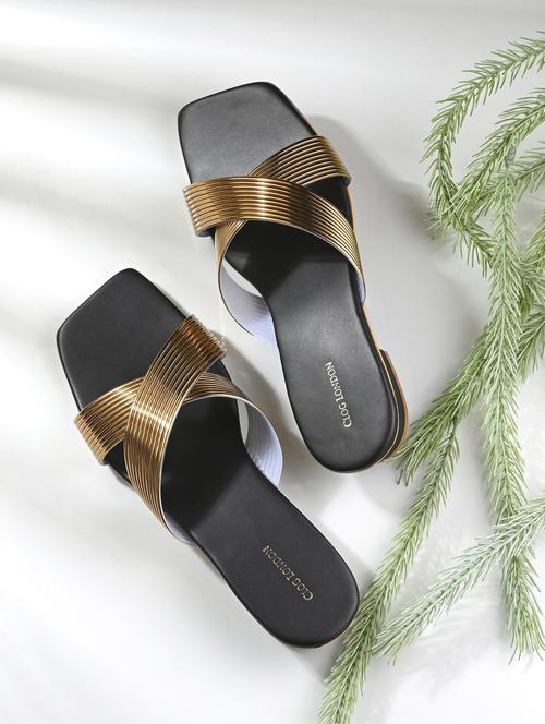 gold detailed slip on sandal - 20855446 -  Standard Image - 0