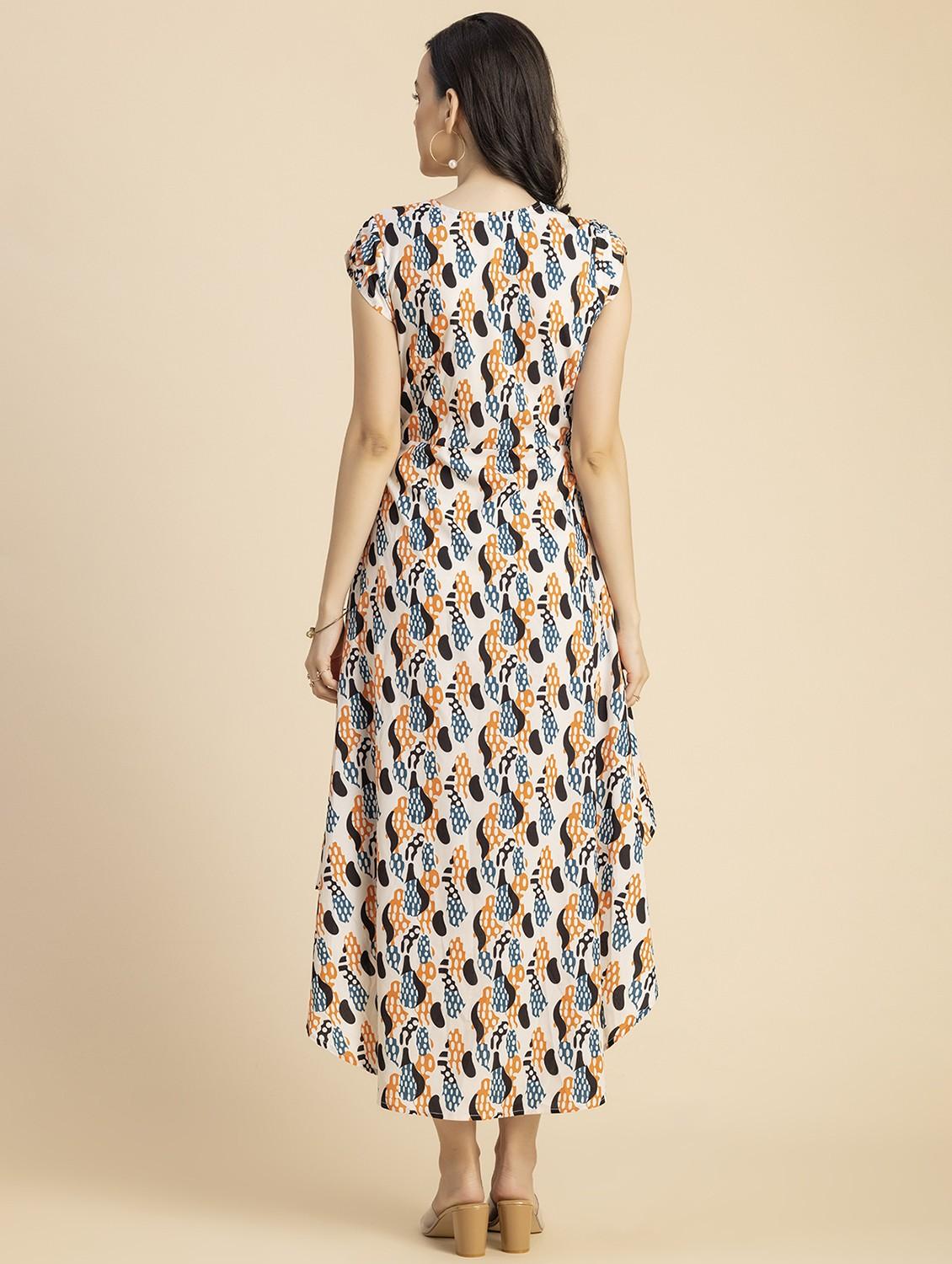 women white printed high low dress - 20856134 - Standard Image - 4