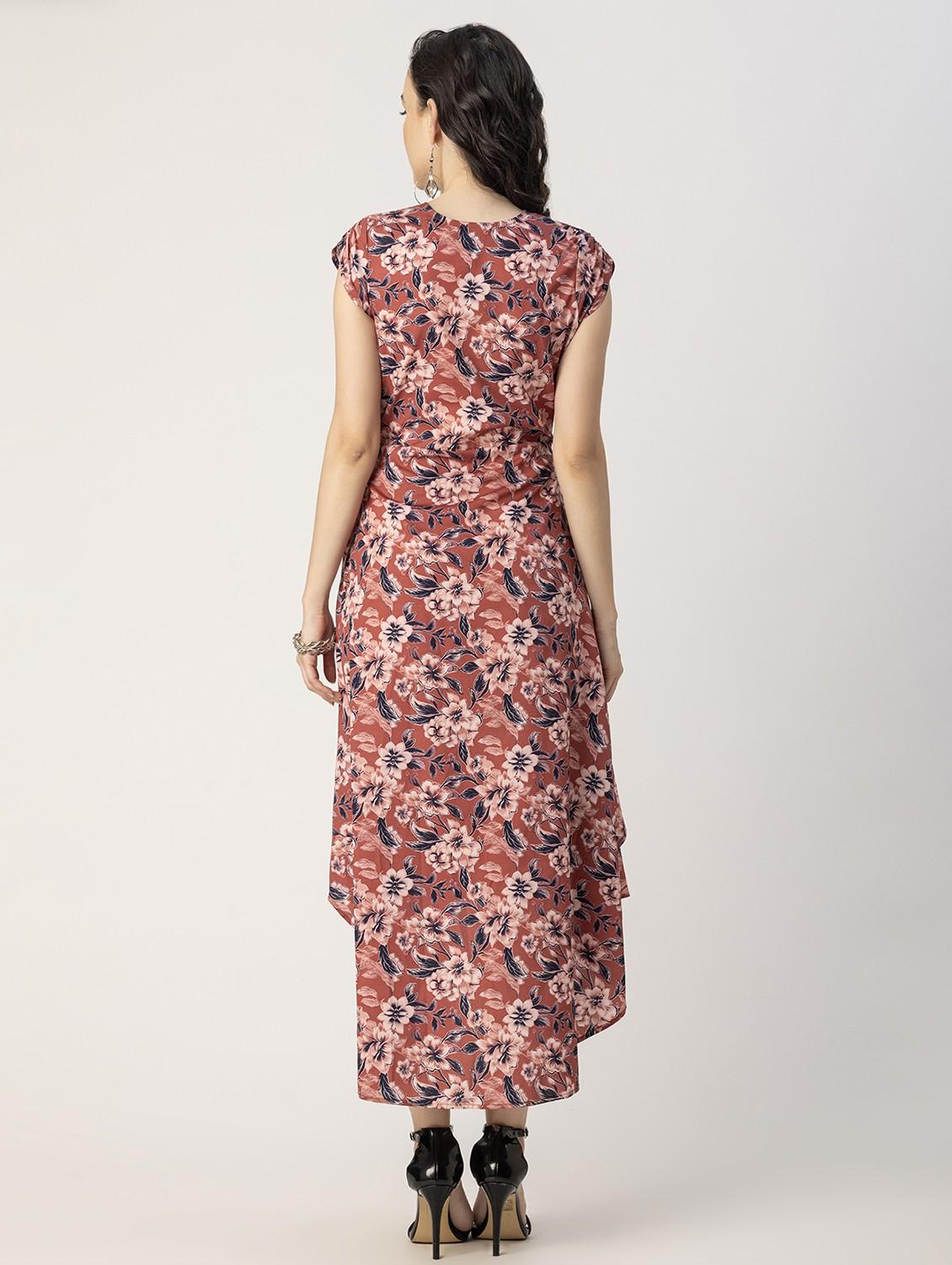 women rust floral printed high low dress - 20856135 - Standard Image - 4