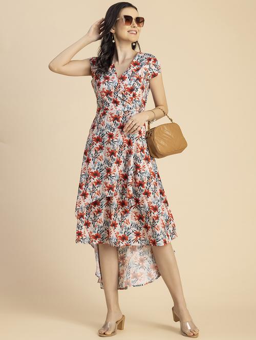 women pink floral printed high low dress - 20856136 - Standard Image - 0