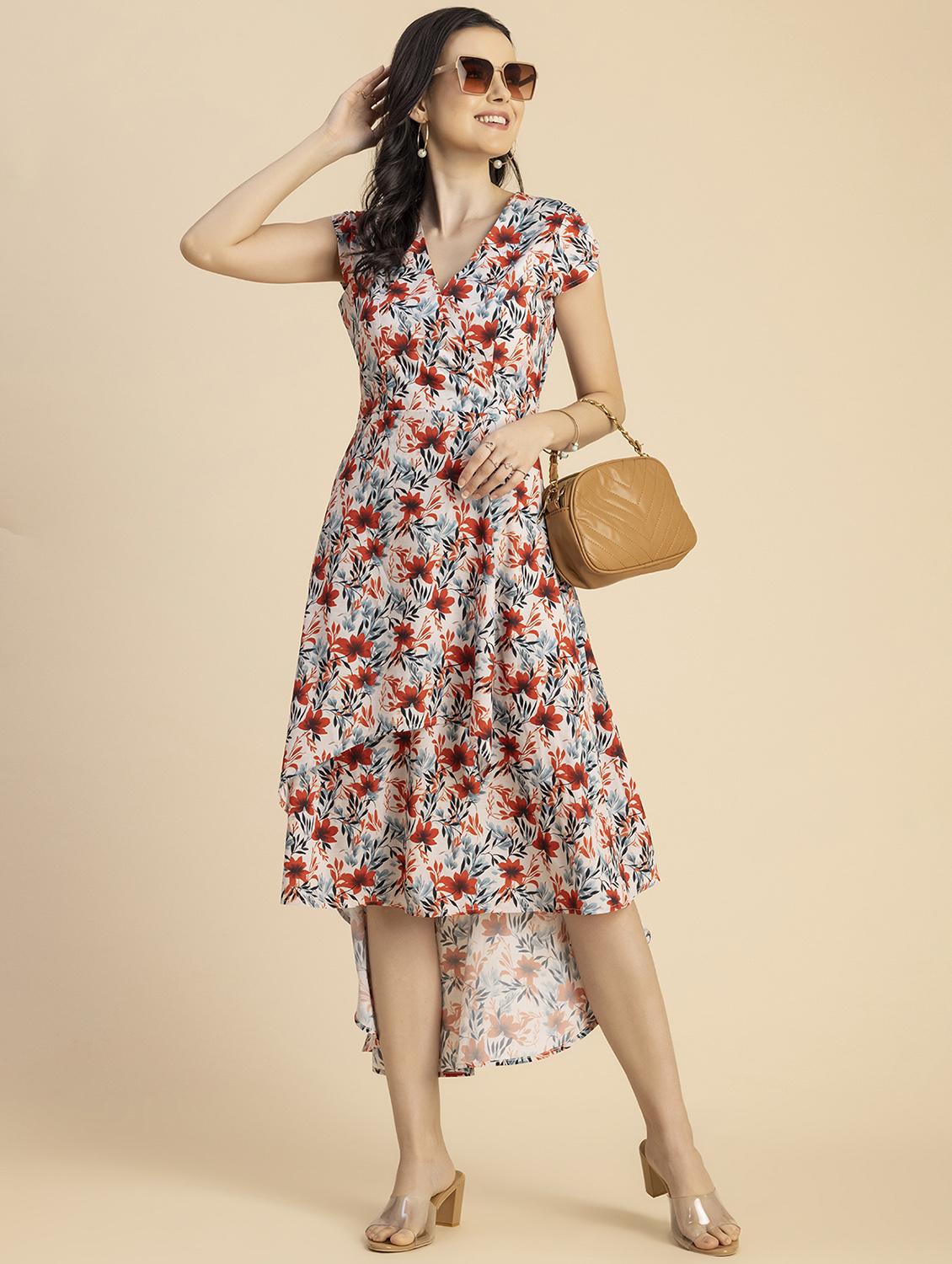 women pink floral printed high low dress - 20856136 - Zoom Image - 0