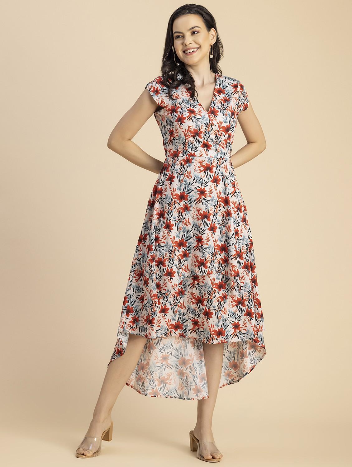 women pink floral printed high low dress - 20856136 -  Standard Image - 1
