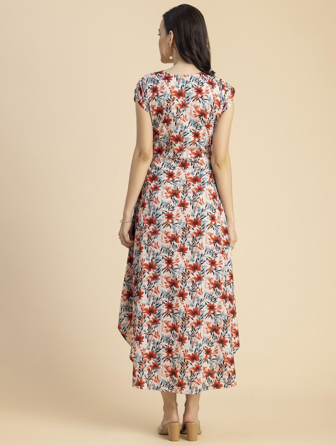women pink floral printed high low dress - 20856136 - Standard Image - 4