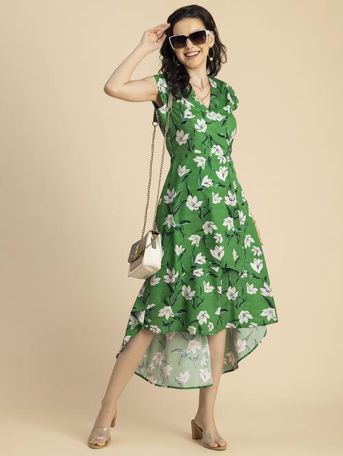 women green floral printed high low dress - 20856137 -  Standard Image - 0