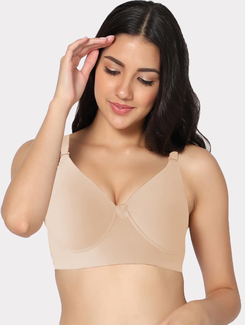 beige cotton blend push up bra