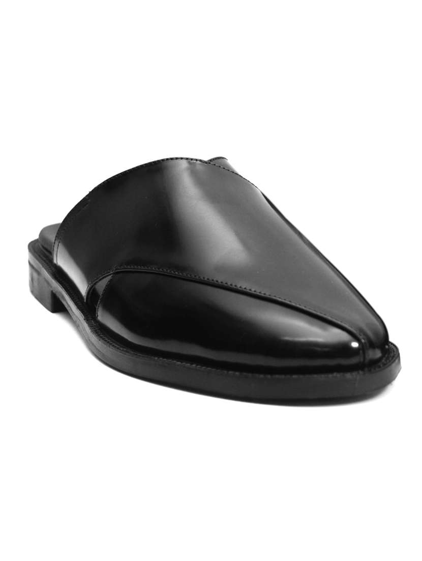 solid black slip on mules