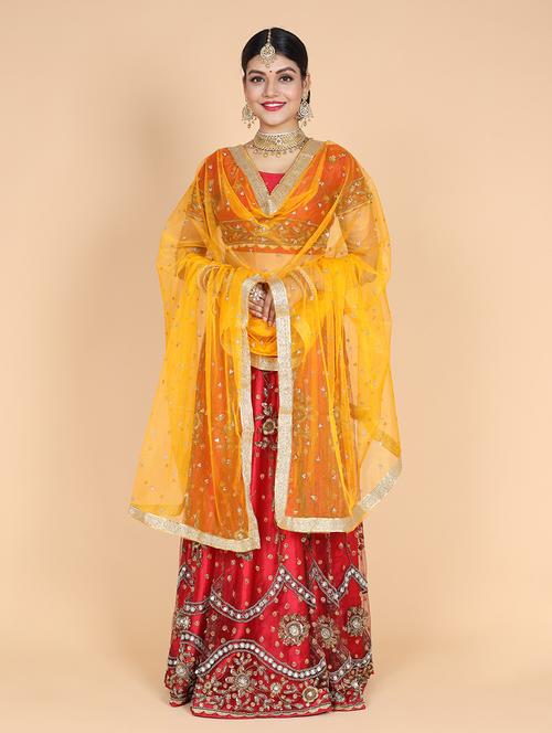 yellow net lace bordered dupatta - 20857620 -  Standard Image - 0