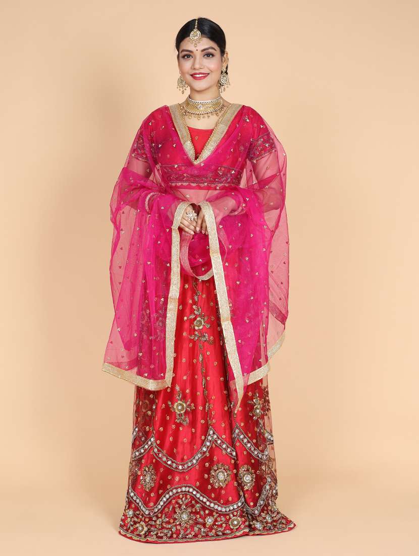 pink net lace bordered dupatta
