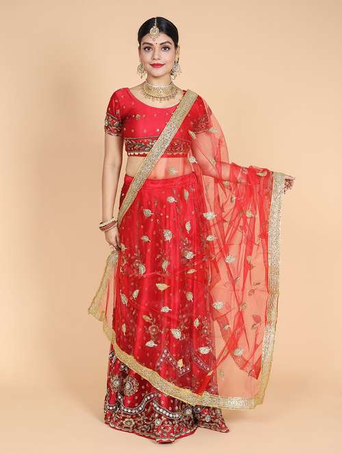 red net lace bordered dupatta