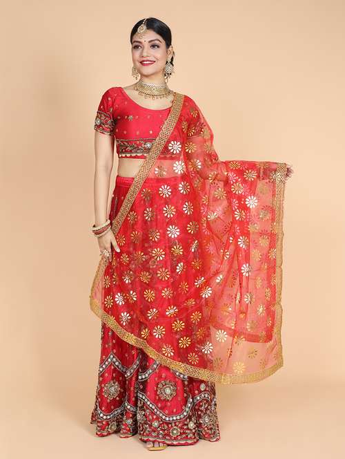 red net lace bordered dupatta