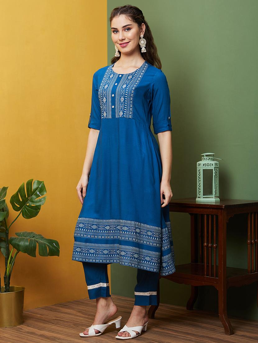 blue printed kurta pant set - 20857853 - Standard Image - 1