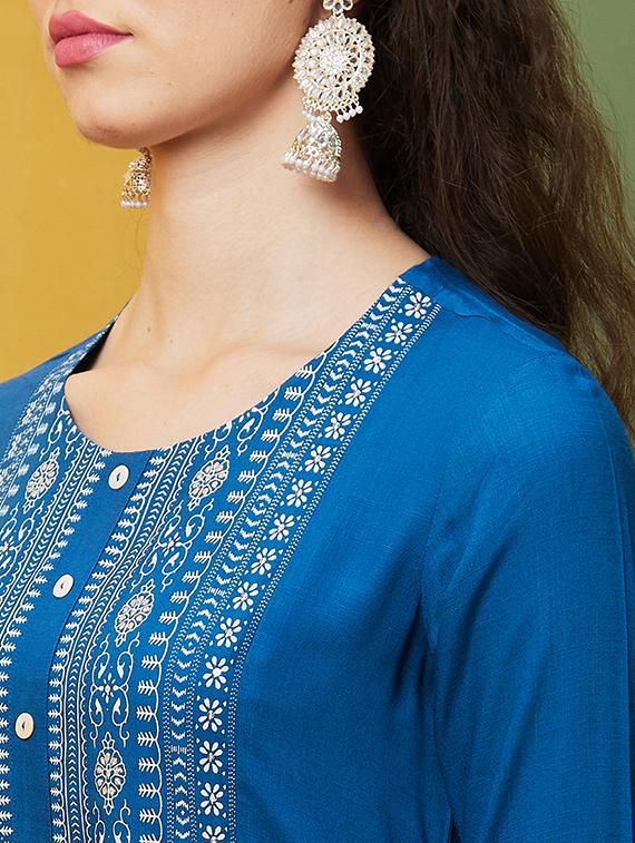 blue printed kurta pant set - 20857853 - Standard Image - 4