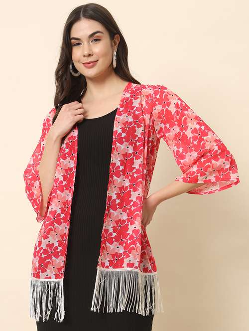 red floral printed detailed shrug - 20858777 -  Standard Image - 0