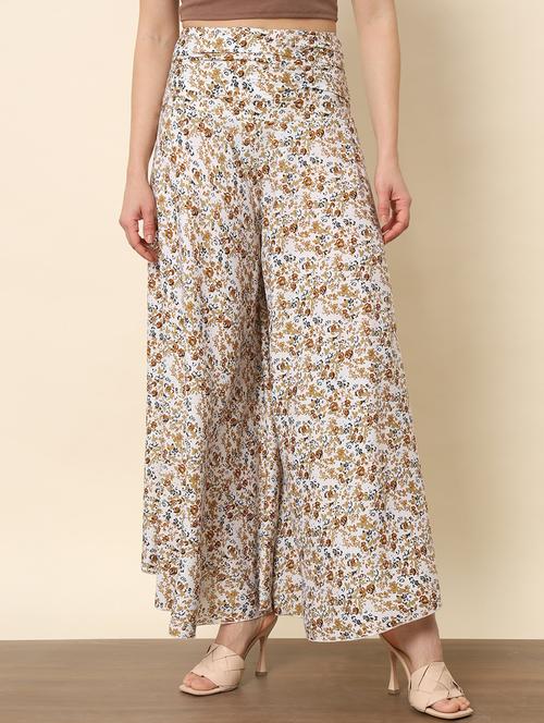 women off-white floral printed palazzo - 20858781 -  Standard Image - 0