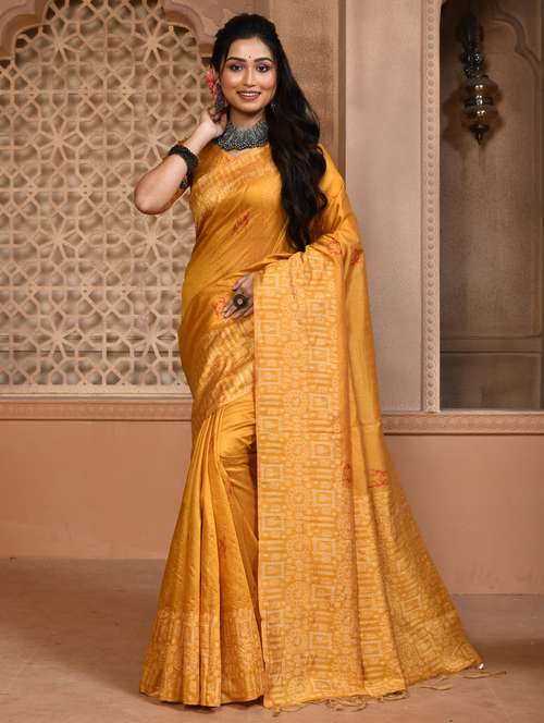 women mustard handloom saree with blouse - 20858831 -  Standard Image - 0