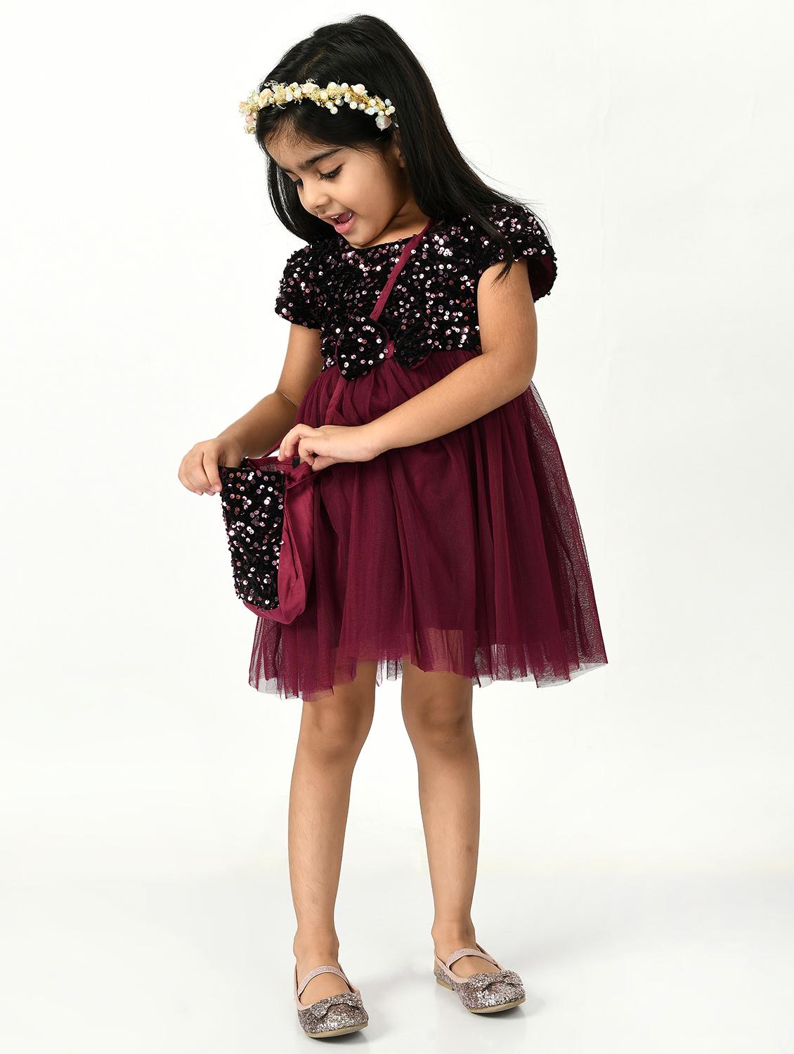 girls sequined net flared frock - 20860287 -  Standard Image - 1