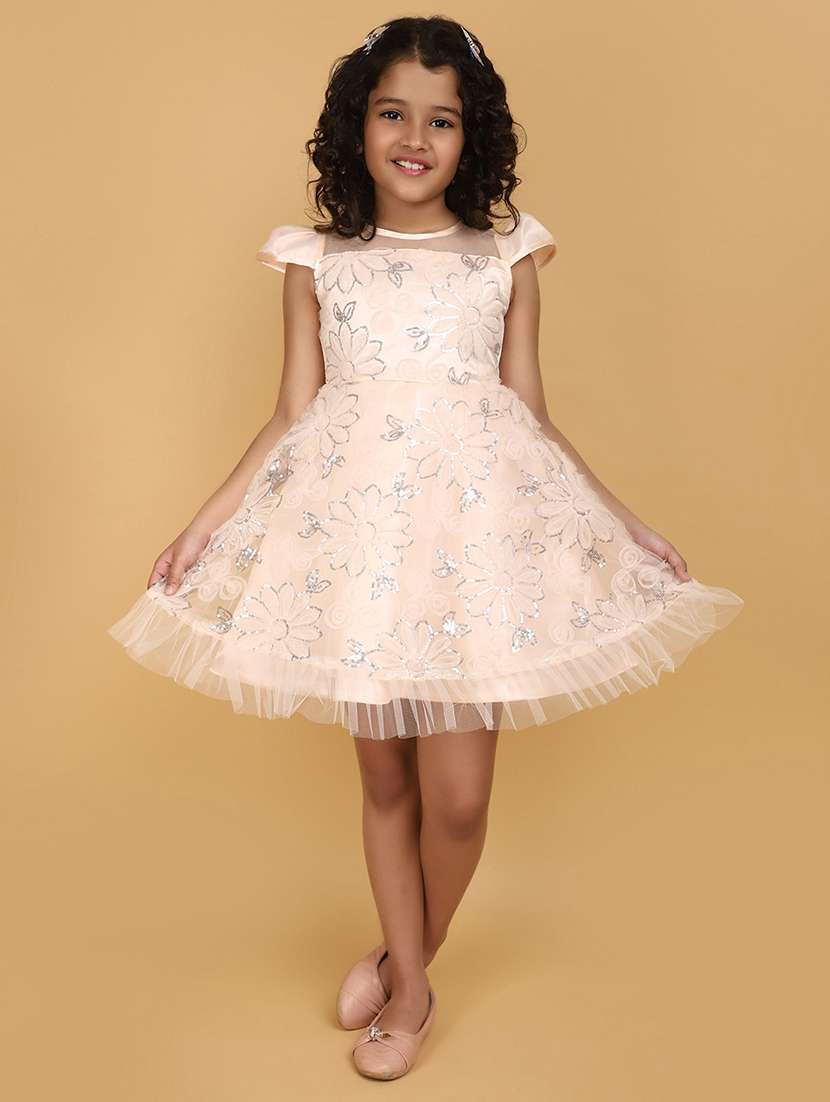 orange sequins detailed frock