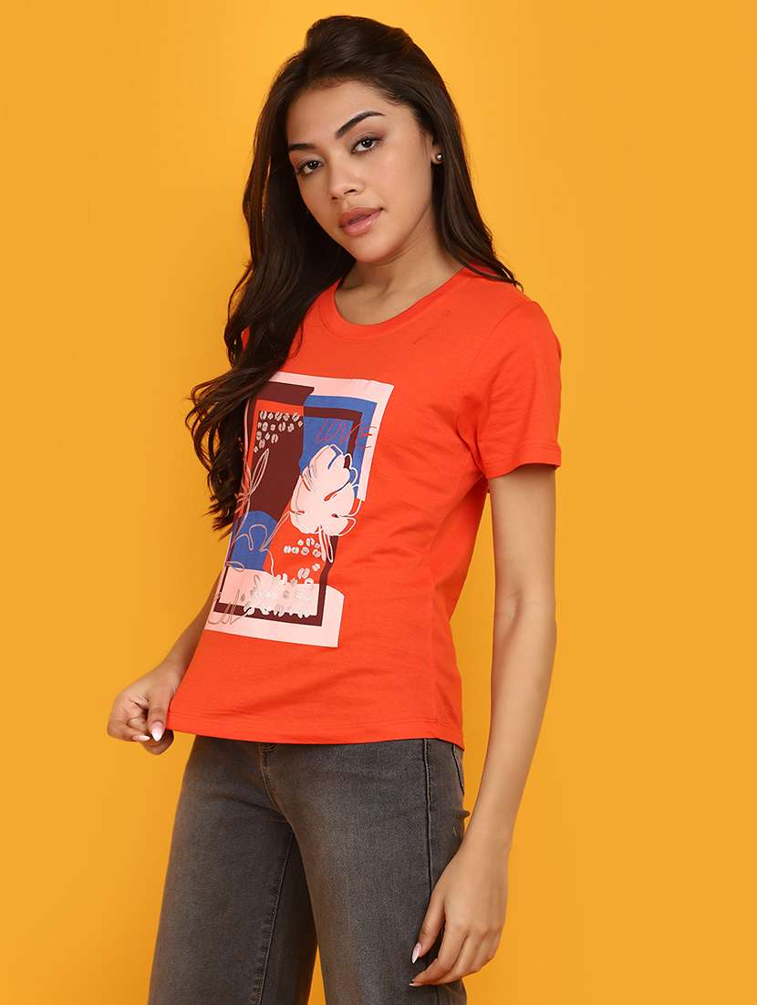 orange cotton front print t-shirt - 20862803 -  Standard Image - 1