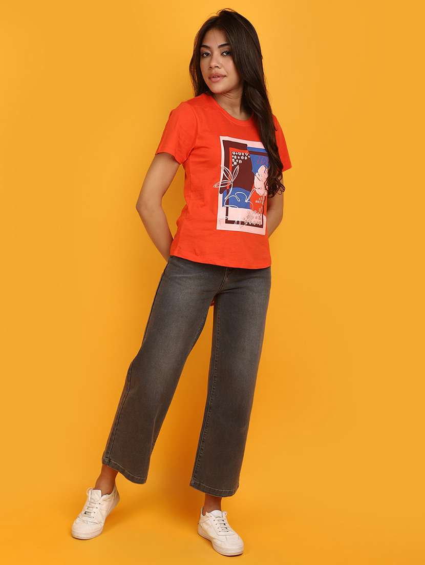 orange cotton front print t-shirt - 20862803 -  Standard Image - 4