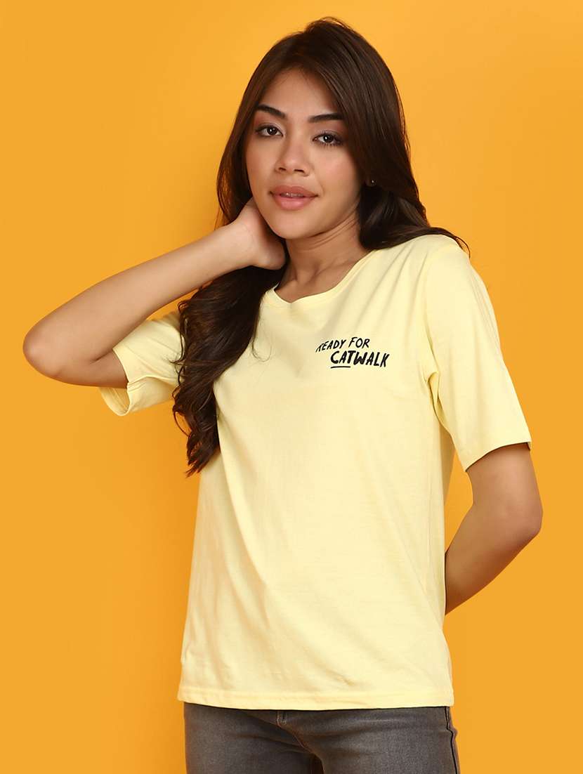 yellow cotton back print t-shirt