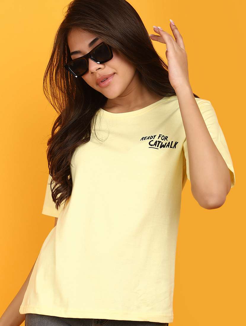 yellow cotton back print t-shirt - 20862842 -  Standard Image - 1