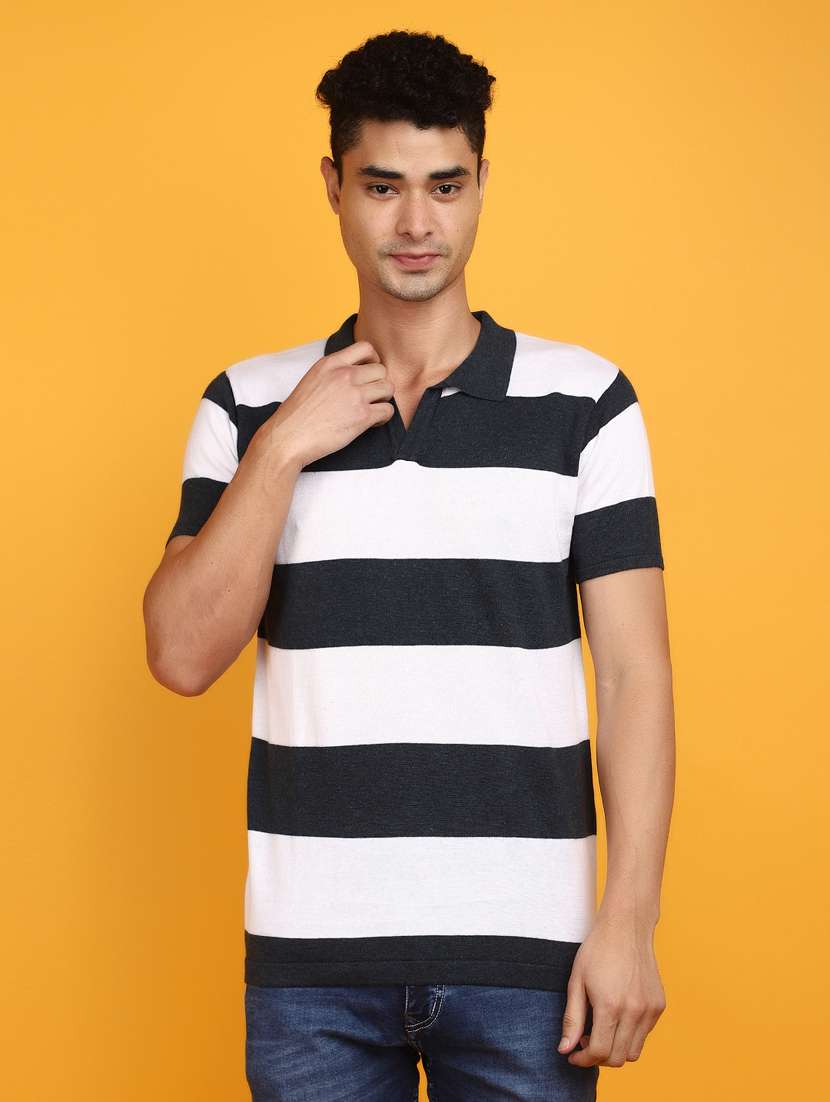 men polo neck striped t-shirt
