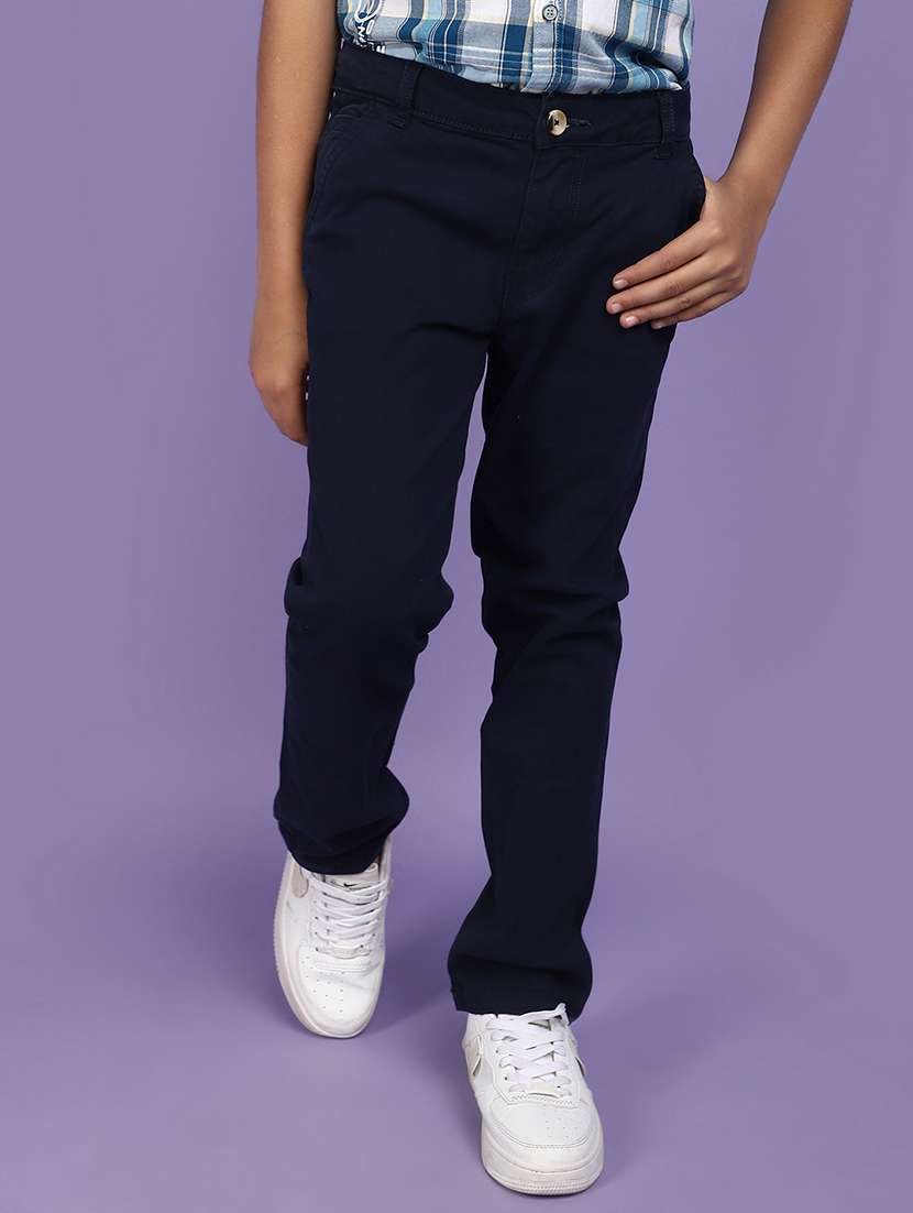 solid navy blue cotton casual chinos