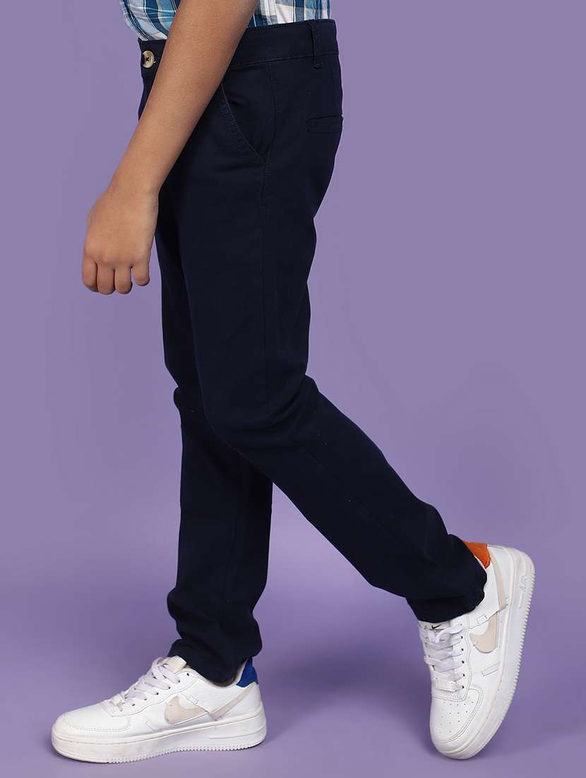 solid navy blue cotton casual chinos - 20862922 -  Standard Image - 1