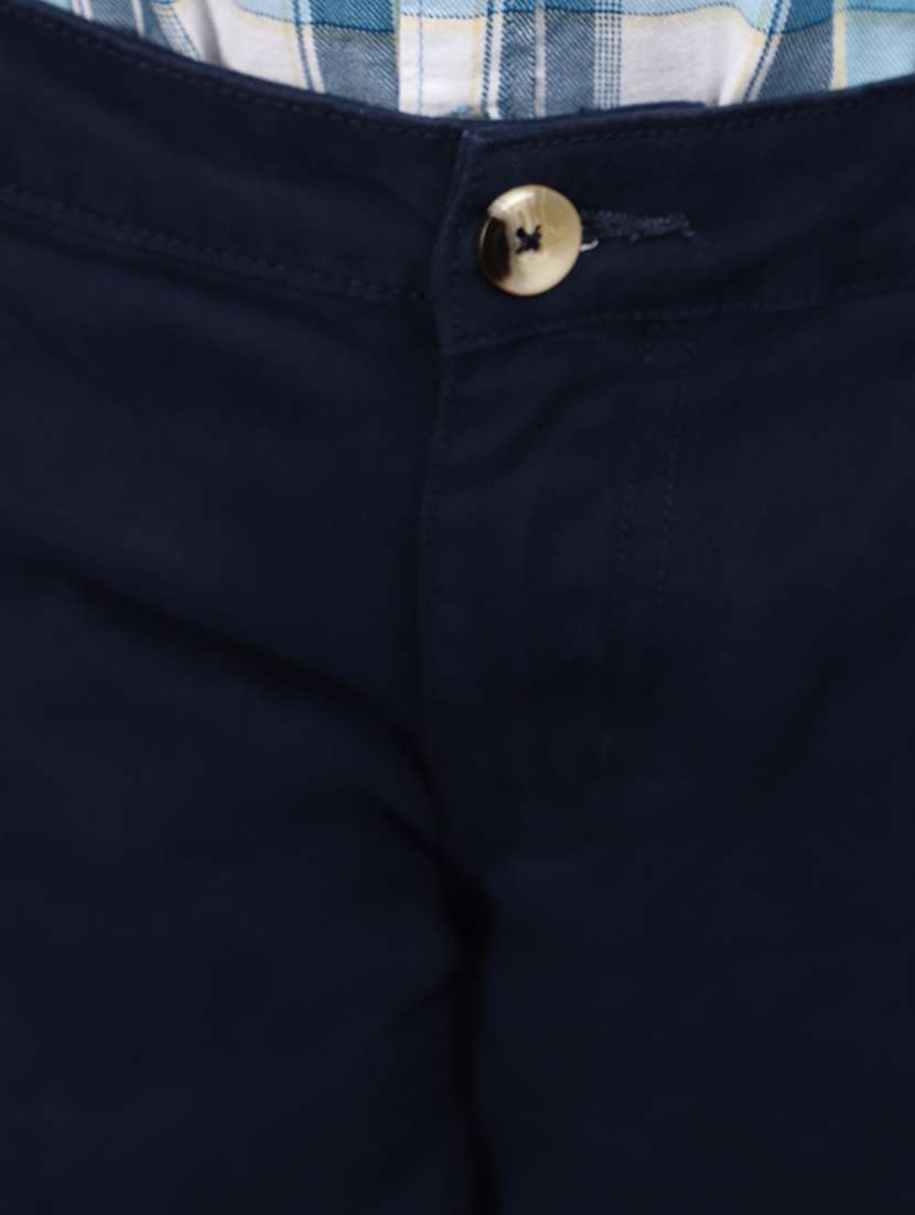 solid navy blue cotton casual chinos - 20862922 -  Standard Image - 4