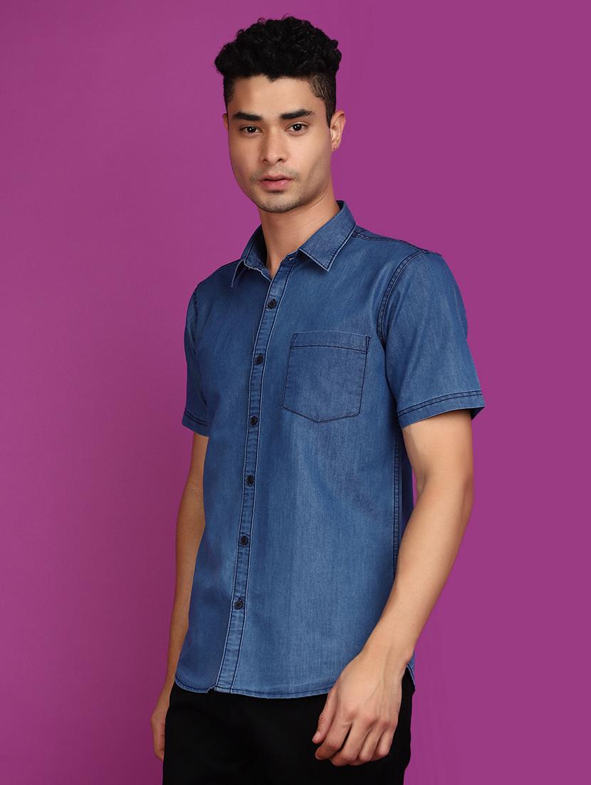 blue denim casual shirt - 20862946 - Standard Image - 1