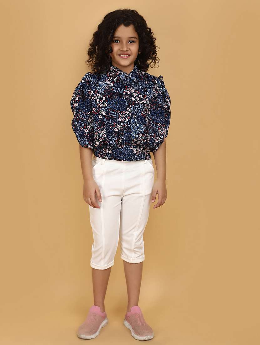 girls blue printed capri set