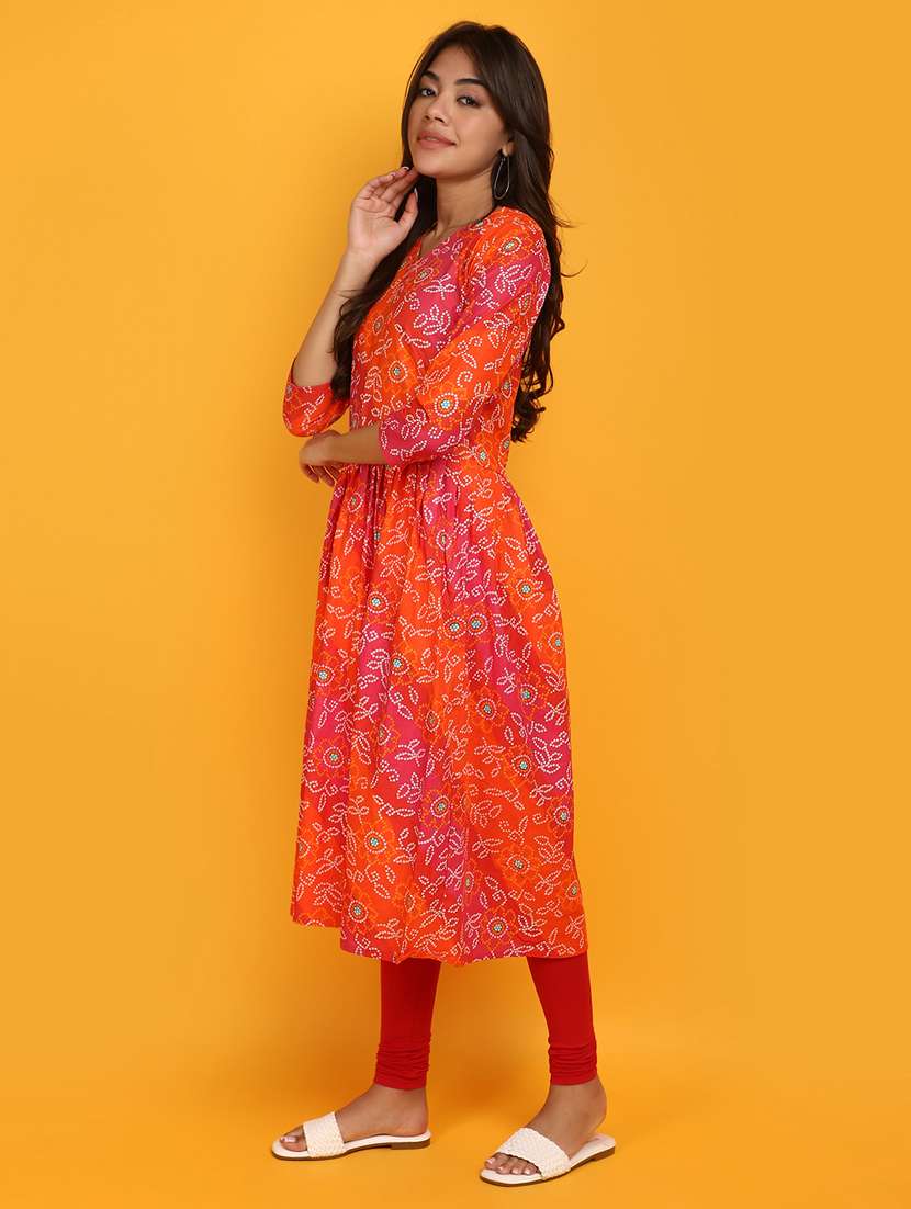 pink & orange cotton bandhani print kurta - 20863249 -  Standard Image - 1