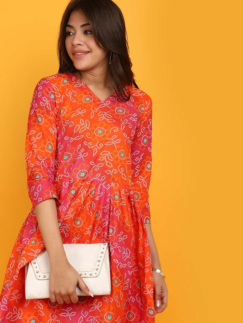 pink & orange cotton bandhani print kurta - 20863249 -  Standard Image - 4