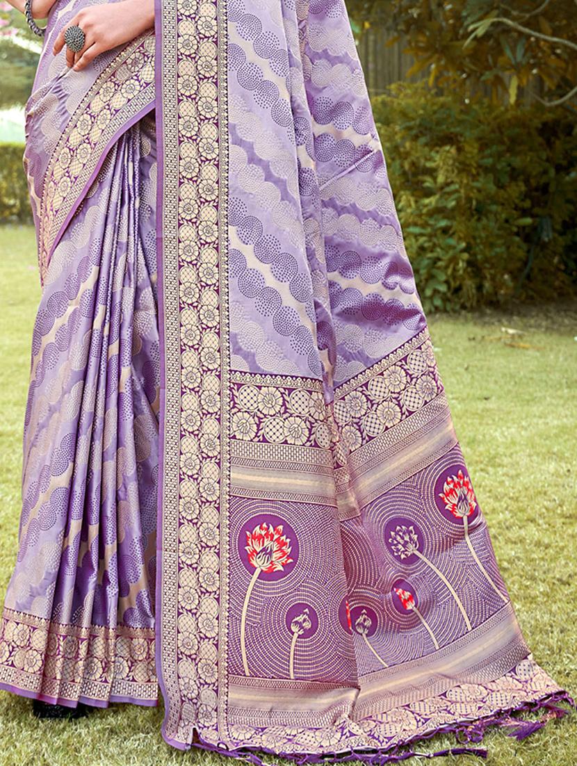 women lavender printed bordered saree with blouse - 20864217 - Standard Image - 1