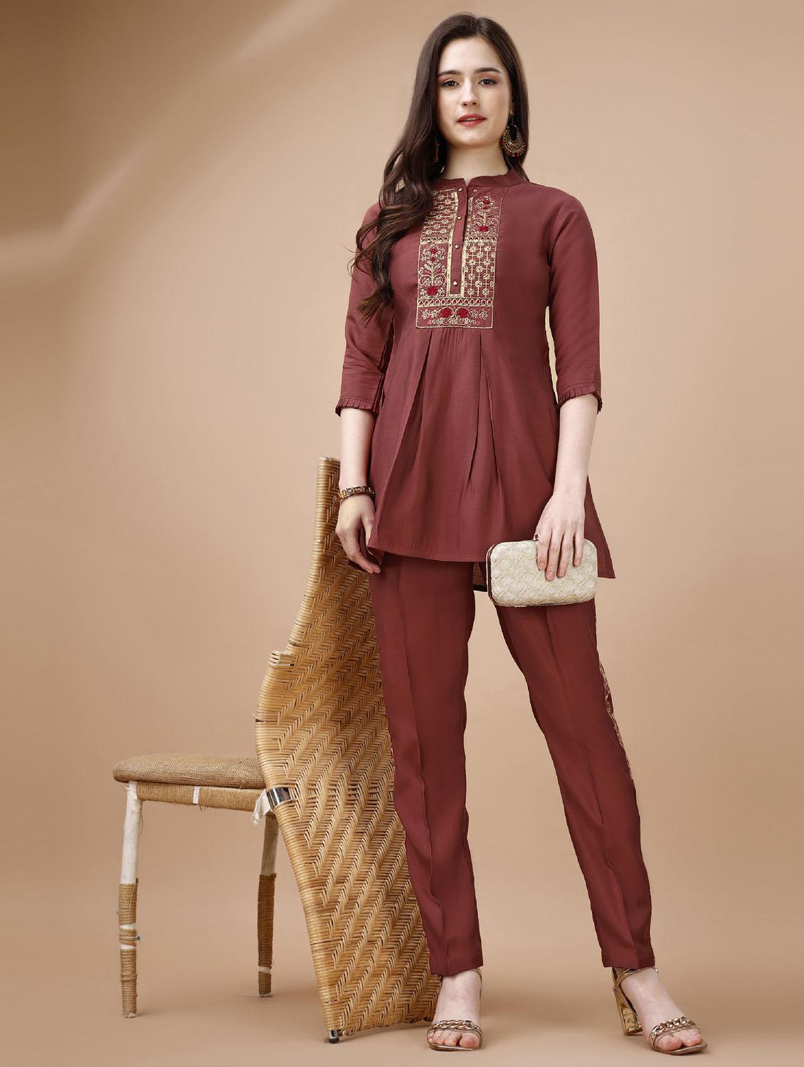 rust three quarter sleeve ethnic co-ord set - 20864265 - Standard Image - 4