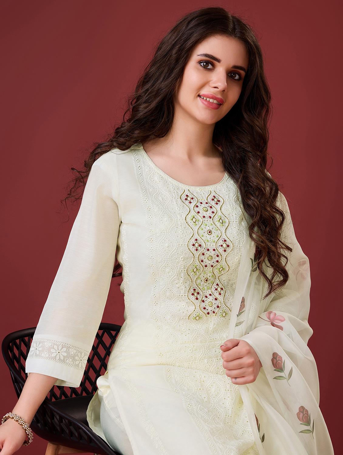 women three quarter sleeve kurta pant with dupatta set - 20864359 - Standard Image - 4